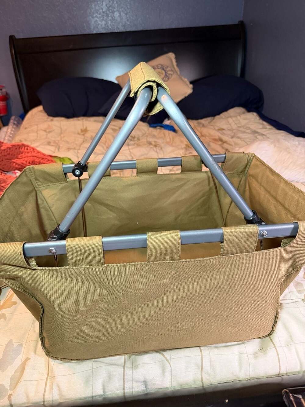 Collapsible Folding Utility Market Basket Tan Canvas